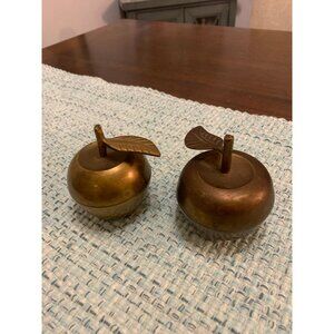 2 Vtg Solid Brass Apple Jewelry Trinket Box Container Keepsake